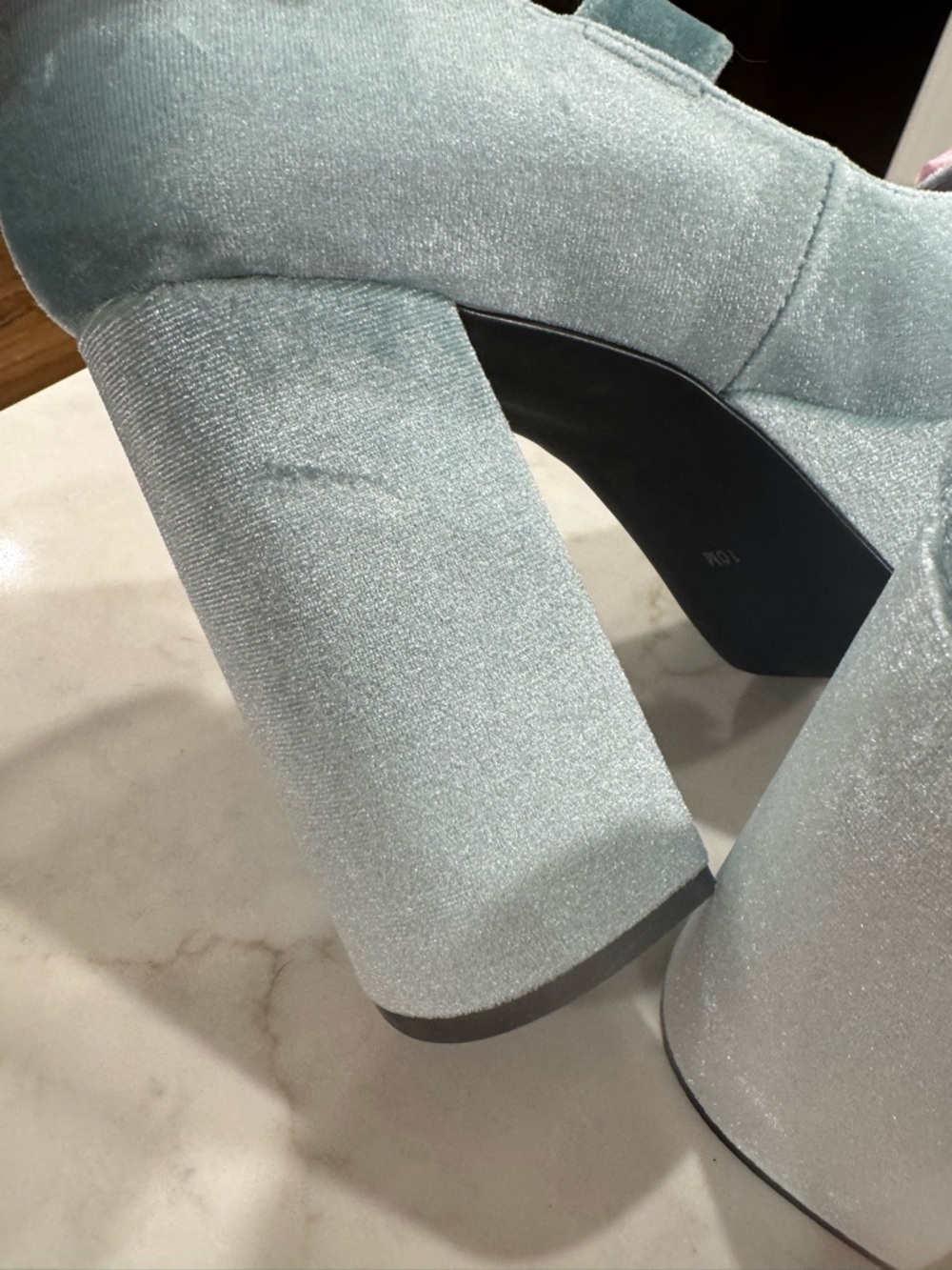 Platform heels, faux velvet, size 10, light blue - Picture 12 of 16